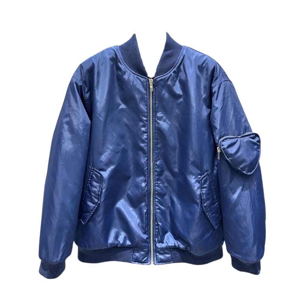 GUCCI NYLON BOMBER JACKET WITH HEART POCKET BLUE