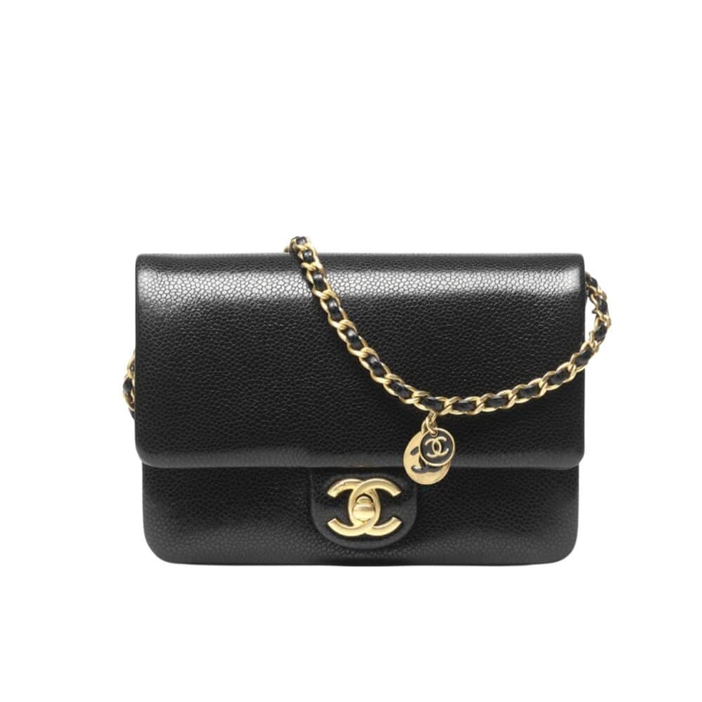 CHANEL MINI FLAP BAG GRAINED SHINY CALFSKIN AND GOLD TONE METAL BLACK 23CM AS5218 B18321 94305