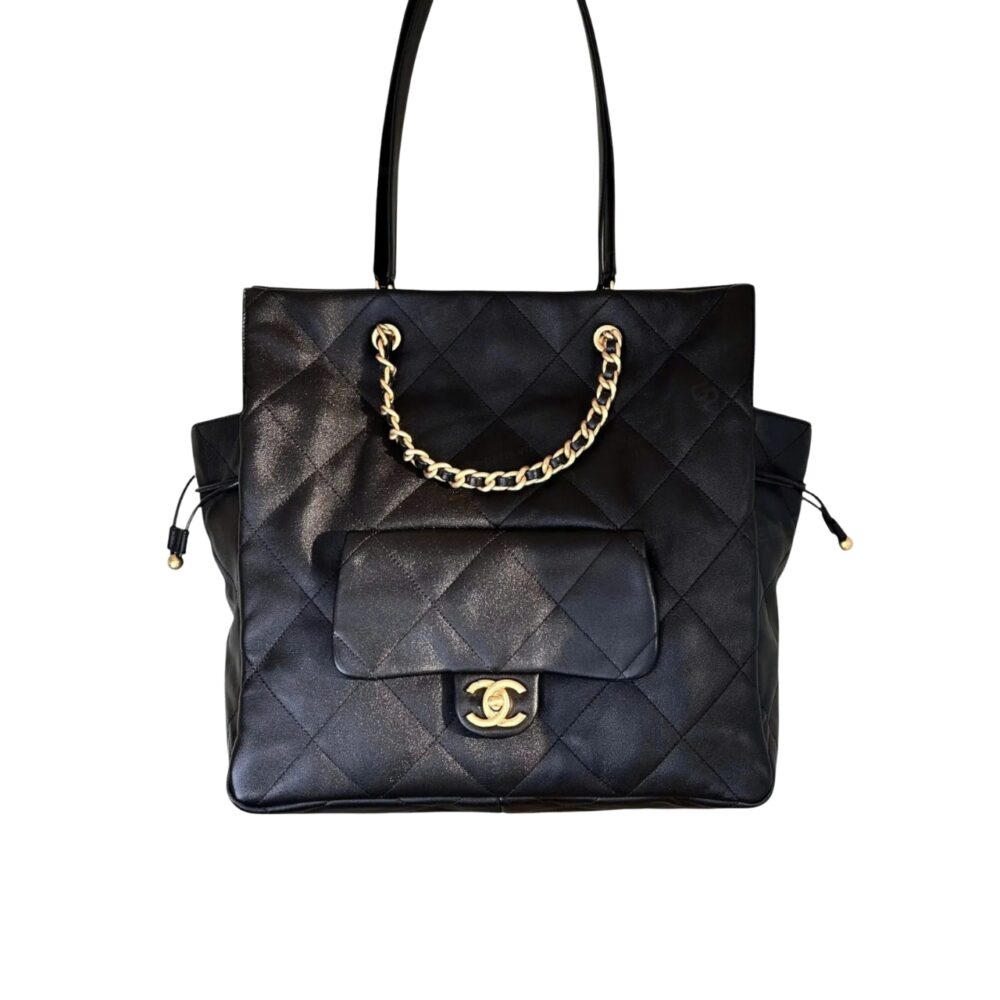 CHANEL 25C TOTE BAG GOLD LOCK BLACK 33CM