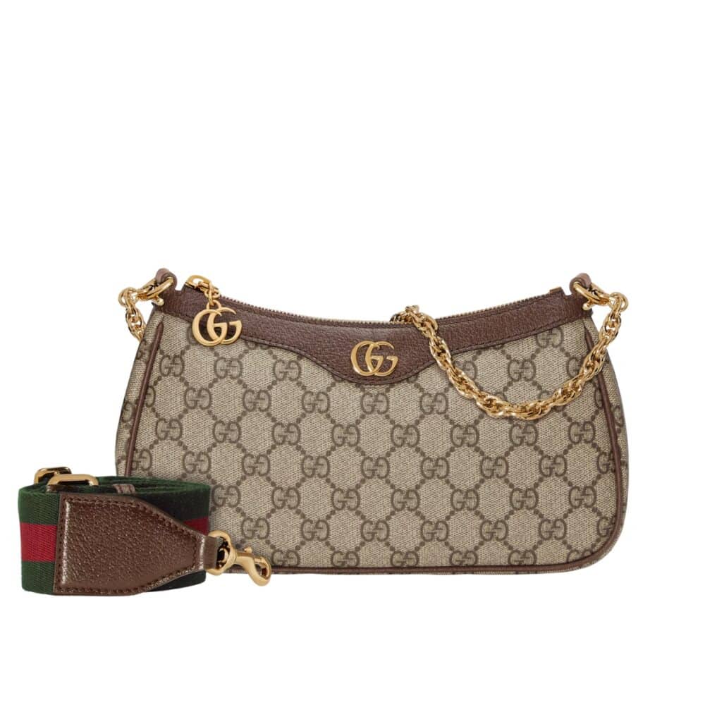 GUCCI OPHIDIA SMALL SHOULDER BAG BEIGE AND DARK BROWN 25CM 735132 FABLE 9442