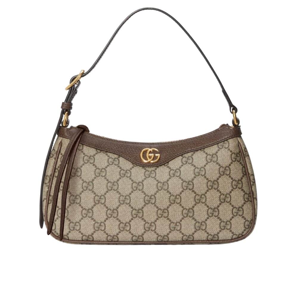 GUCCI OPHIDIA SMALL SHOULDER BAG BEIGE AND DARK BROWN 24CM 735145 KAAAD 8358