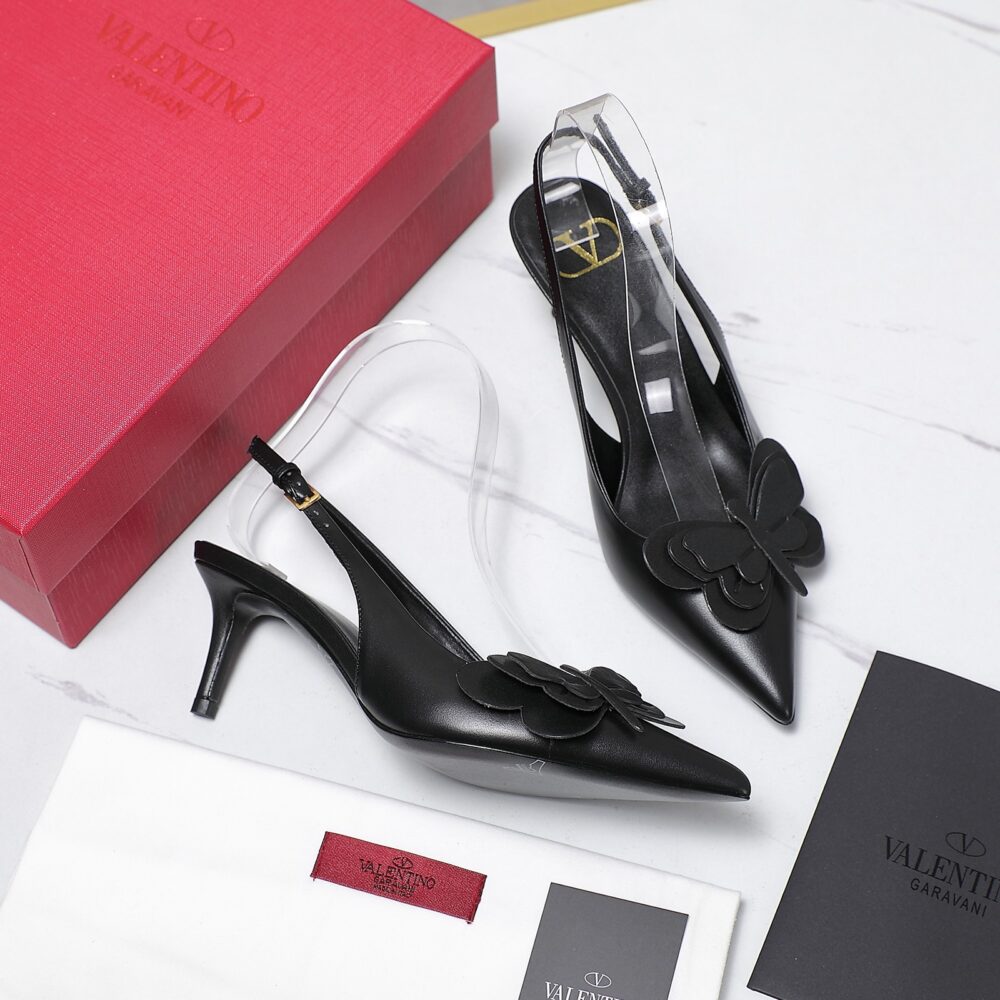 VALENTINO GARAVANI PAPIER PHALÈNE SLINGBACK PUMPS BLACK - Image 9