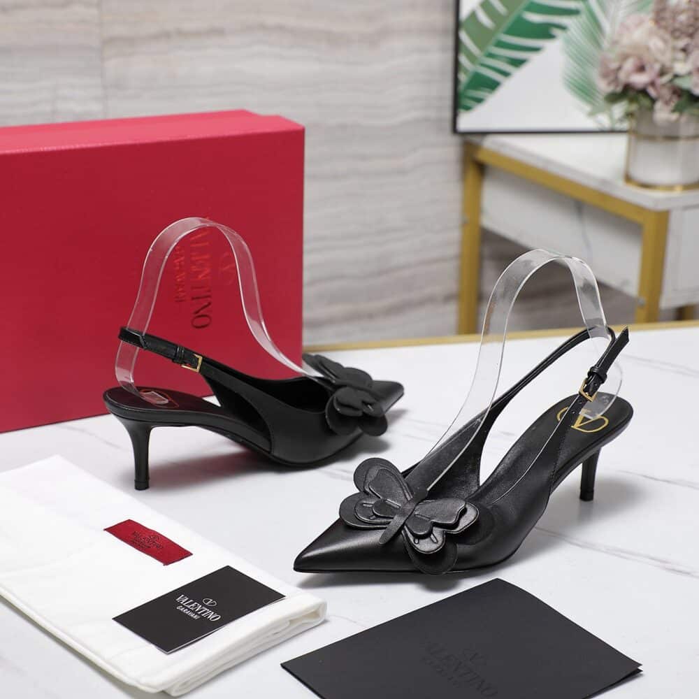 VALENTINO GARAVANI PAPIER PHALÈNE SLINGBACK PUMPS BLACK - Image 7