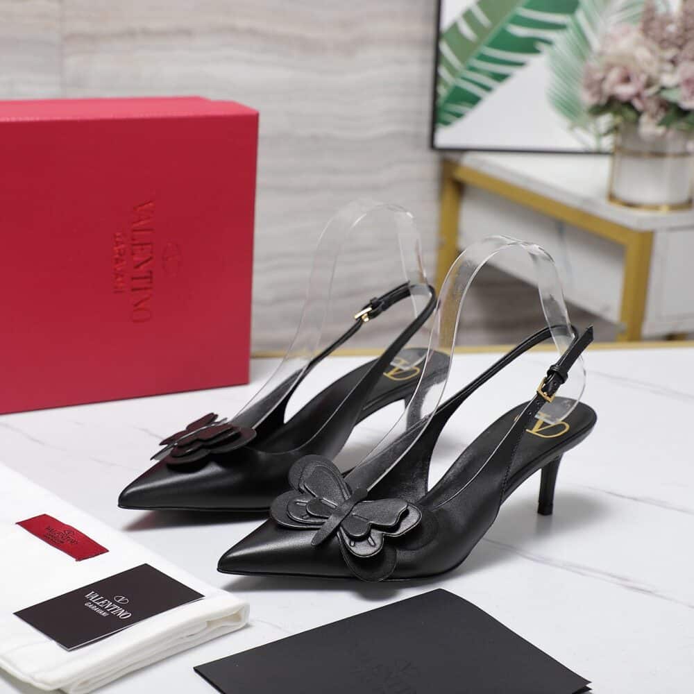 VALENTINO GARAVANI PAPIER PHALÈNE SLINGBACK PUMPS BLACK - Image 4