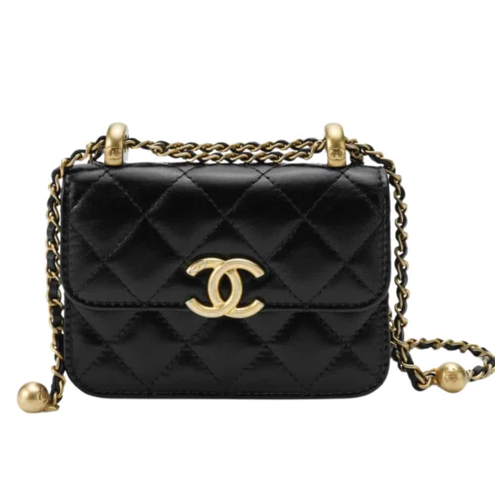 CHANEL 21A MINI FLAP COIN PURSE WITH CHAIN HANDLE SHOULDER CROSSBODY BAG BLACK 12CM