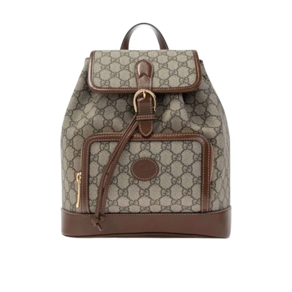 GUCCI BACKPACK WITH INTERLOCKING G BEIGE AND EBONY 26CM