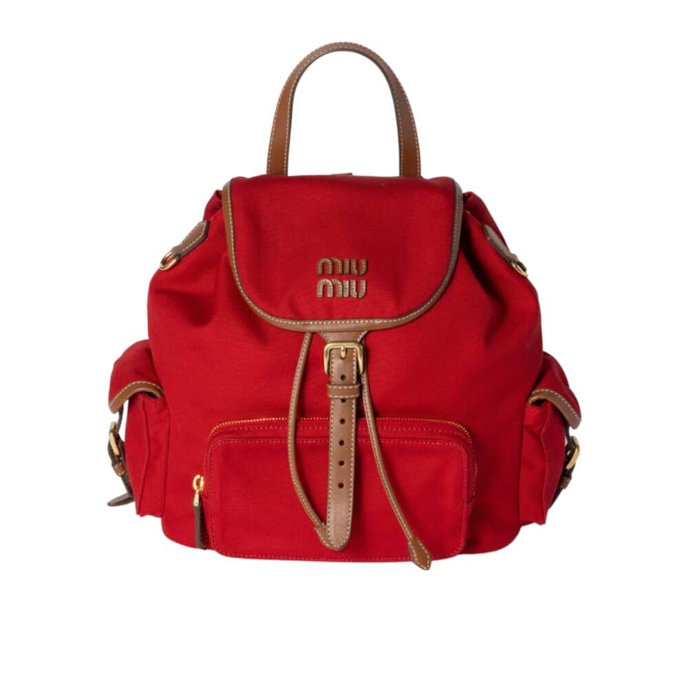 MIUMIU CANVAS BACKPACK CORNFLOWER RED AND BRANDY 27CM  5BZ042 2IBQ F0TQE V OOO