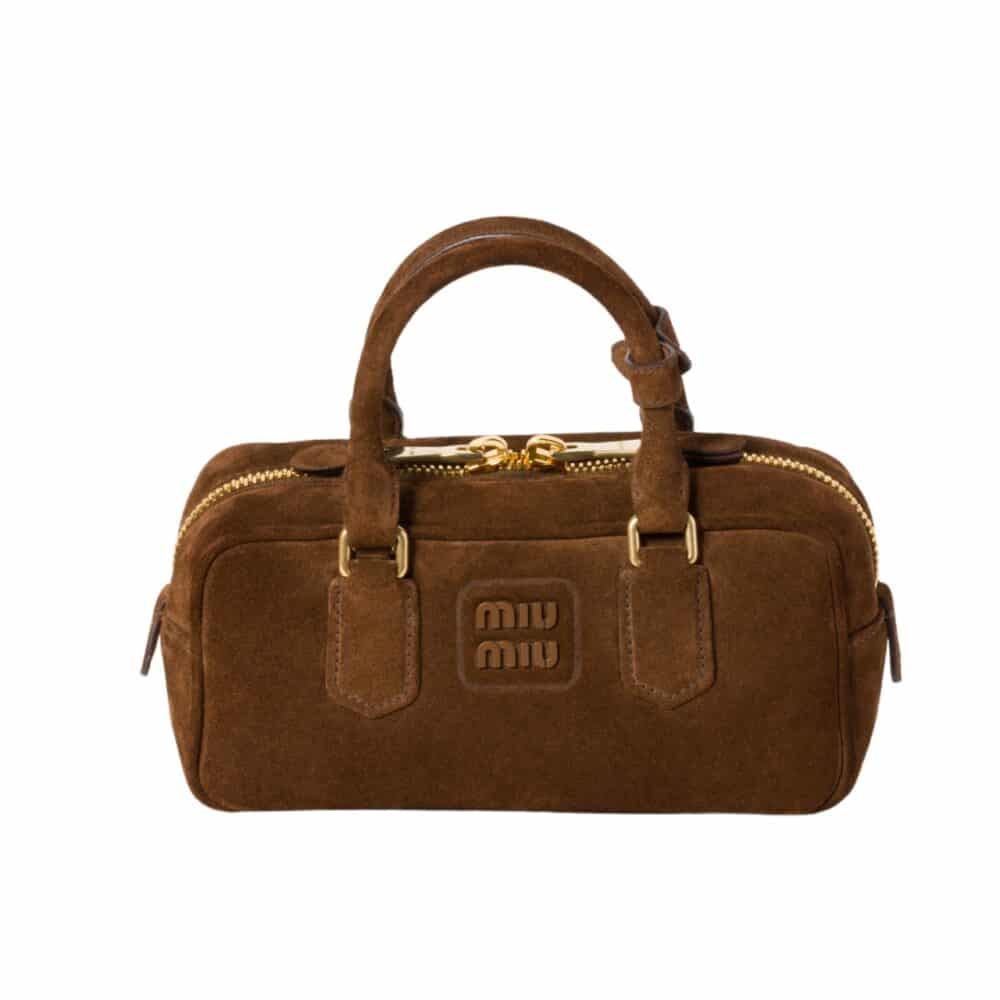 MIUMIU ARCADIE PADDED SUEDE TOP HANDLE BAG COCOA BROWN 23CM 5BB142 2CS4 F0324 V OON