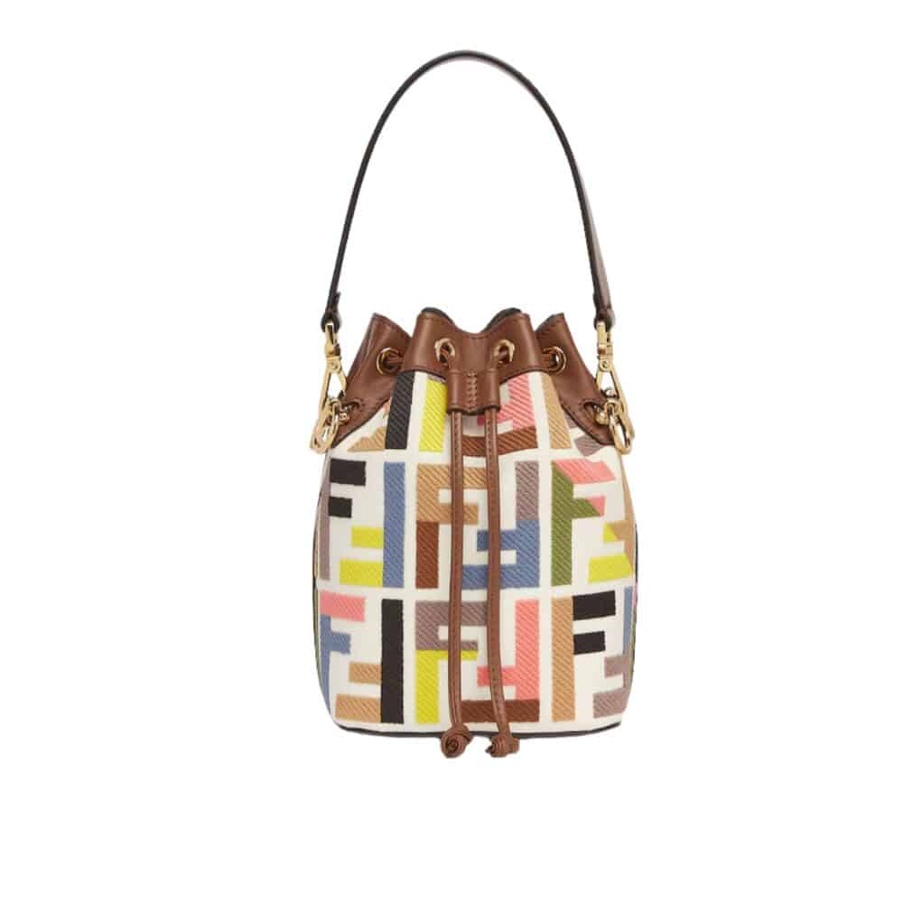 FENDI MON TRESOR MULTICOLOUR CANVAS MINI BAG WITH FF EMBROIDERY BROWN 18CM 8BS093AOW2F1PI3