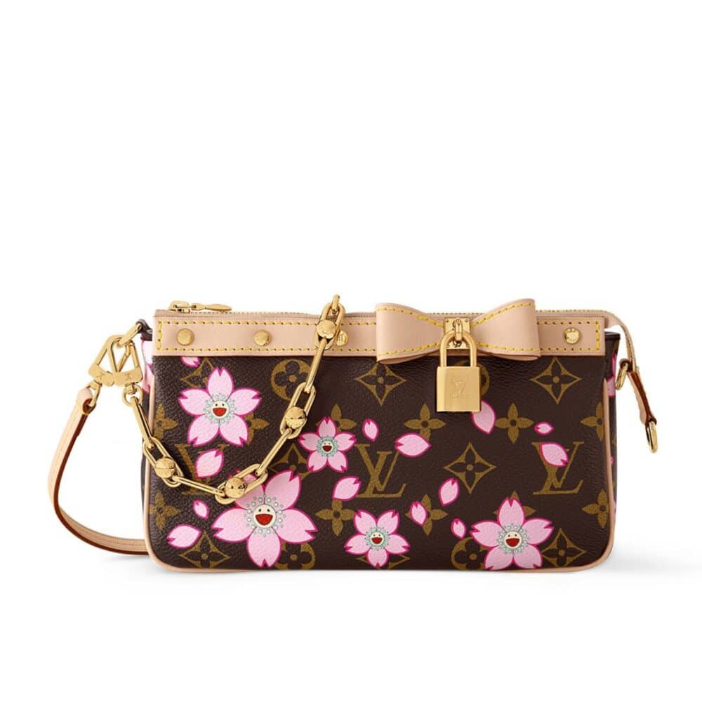 LOUIS VUITTON X MURAKAMI POCHETTE ACCESSOIRES SAKURA BROWN 22CM M13666