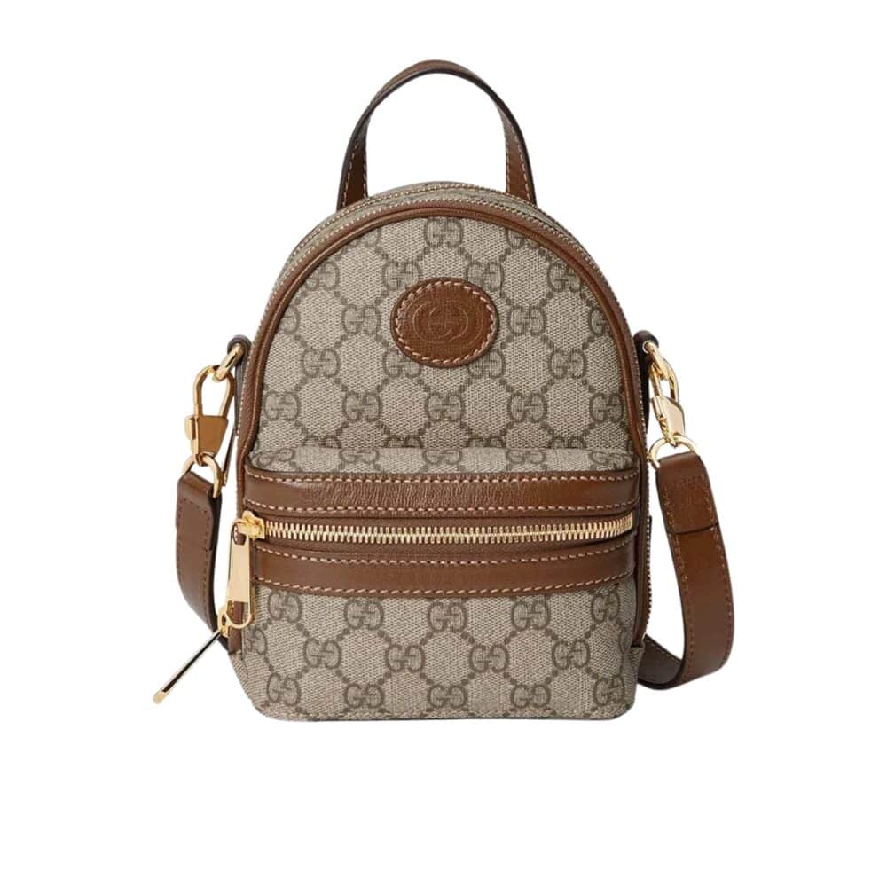 GUCCI MINI CANVAS INTERLOCKING G BACKPACK BROWN 19CM