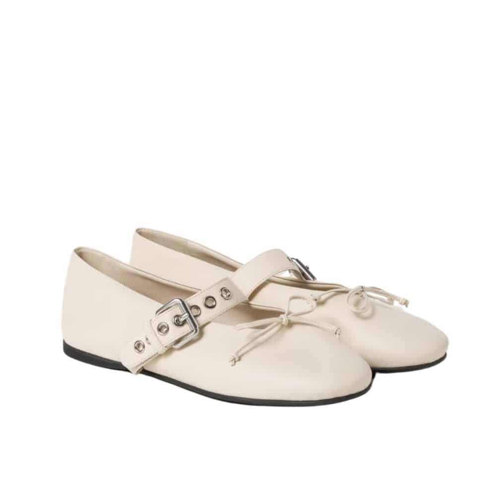 MIUMIU LEATHER BALLERINAS IN IVORY  5F210E 070 F0304 F 005