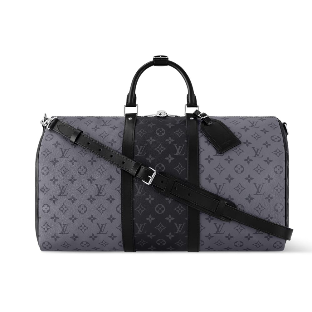 LOUIS VUITTON KEEPALL BANDOULIÈRE 50 MONOGRAM ECLIPSE CANVAS BLACK AND GREY 45CM M45392