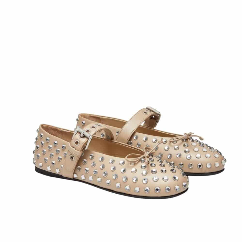 MIUMIU LEATHER BALLERINAS IN BEIGE