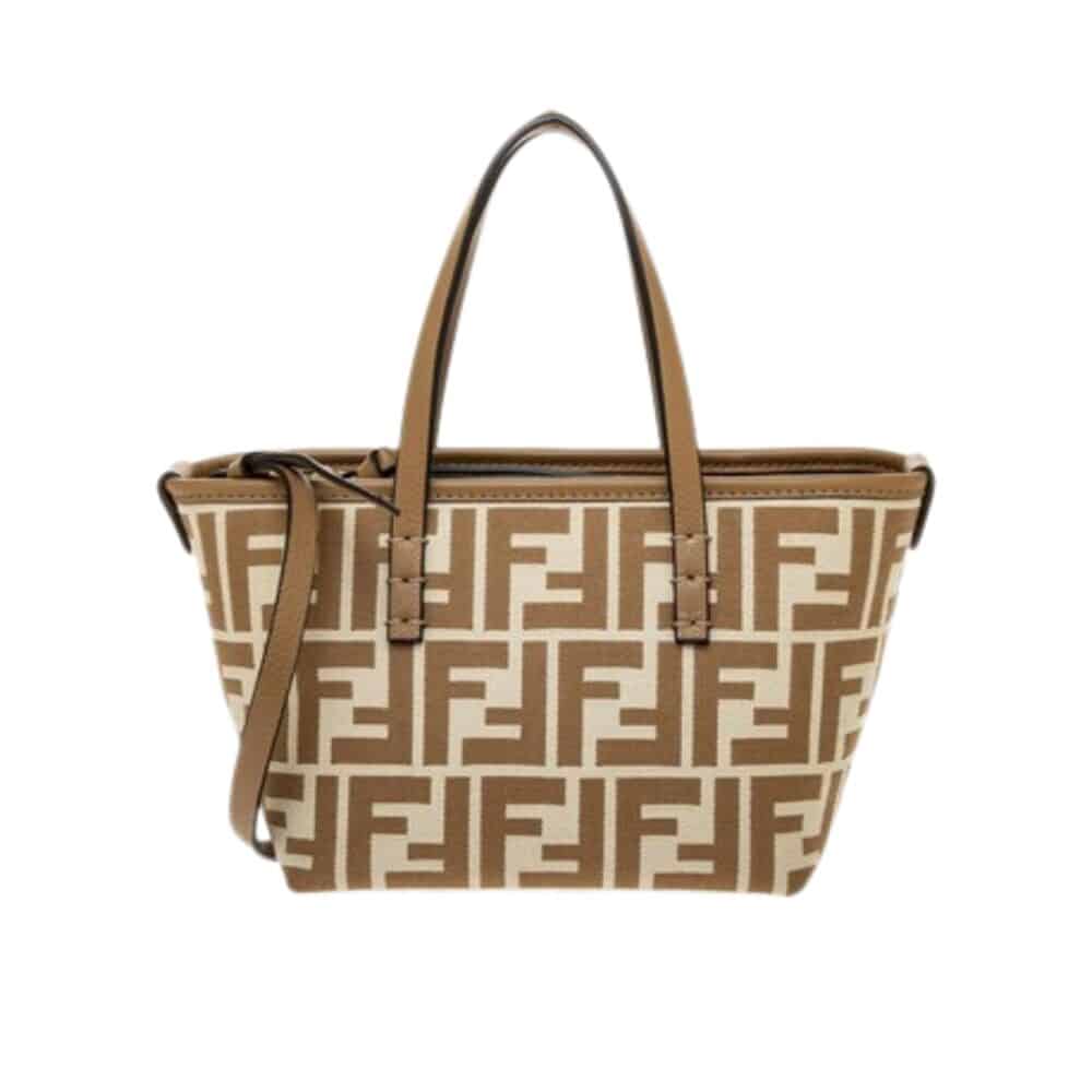 FENDI ROLL MINI FF JACQUARD MINI BAG BROWN 23CM