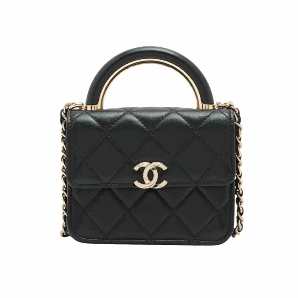 CHANEL MINI MATELASSE TOP HANDLE GOLD HARDWARE BLACK 12CM