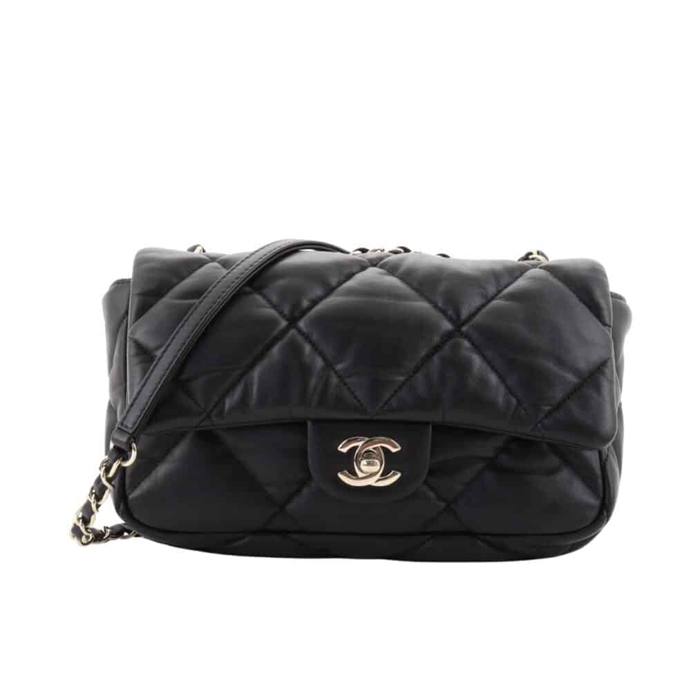 CHANEL PUFFY BUBBLY CC FLAP BAG QUILTED MEDIUM BLACK 20CM