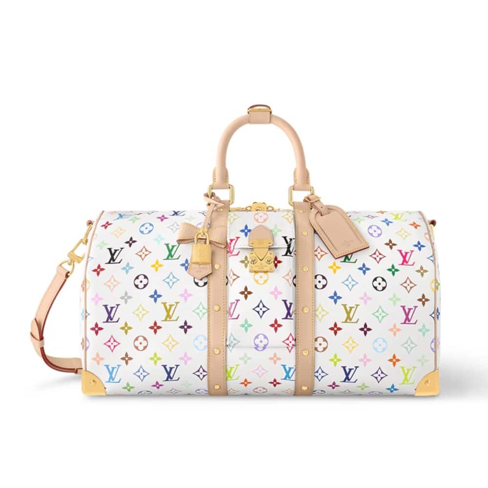 LOUIS VUITTON X TAKASHI MURAKAMI KEEPALL BANDOULIÈRE 45 BAG MULTICOLORE BLANC 45CM M13742