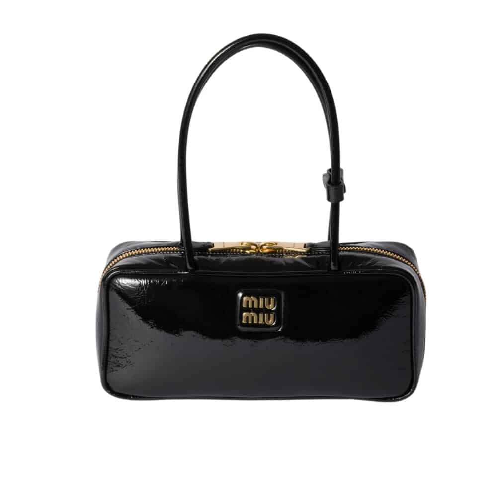 MIUMIU BEAU NAPLAK PATENT LEATHER BAG BLACK 28CM  5BB173 ADNT F0002 V OLO