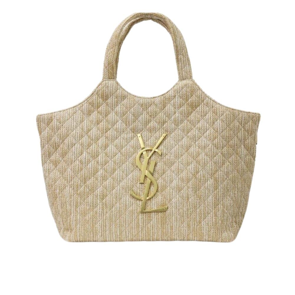 SAINT LAURENT RAFFIA MAXI TOTE BAG BEIGE 40CM