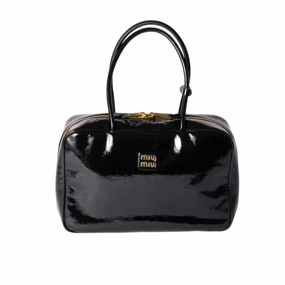 MIUMIU BEAU NAPLAK PATENT LEATHER BAG BLACK 35CM 5BB117 ADNT F0002 V MLN