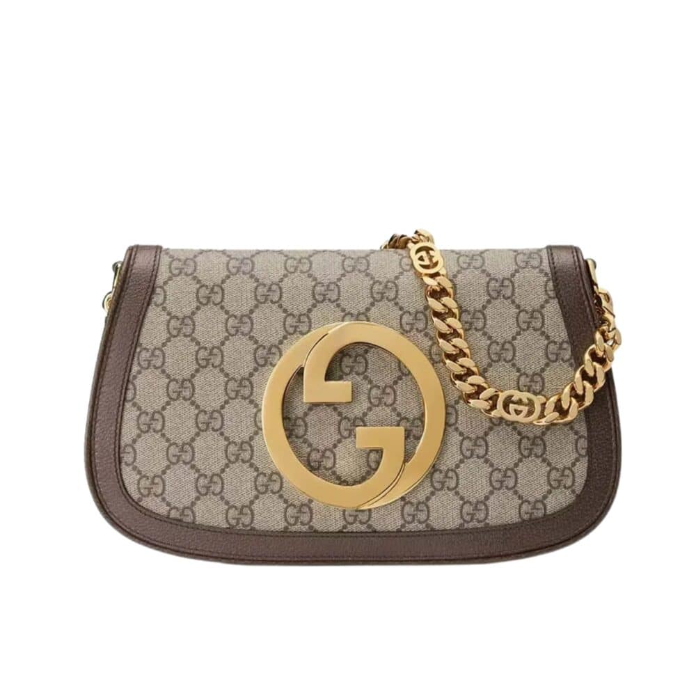 GUCCI BLONDIE SHOULDER BAG BEIGE AND EBONY GG SUPREME CANVAS 28CM ‎699268 K9GSG 8358