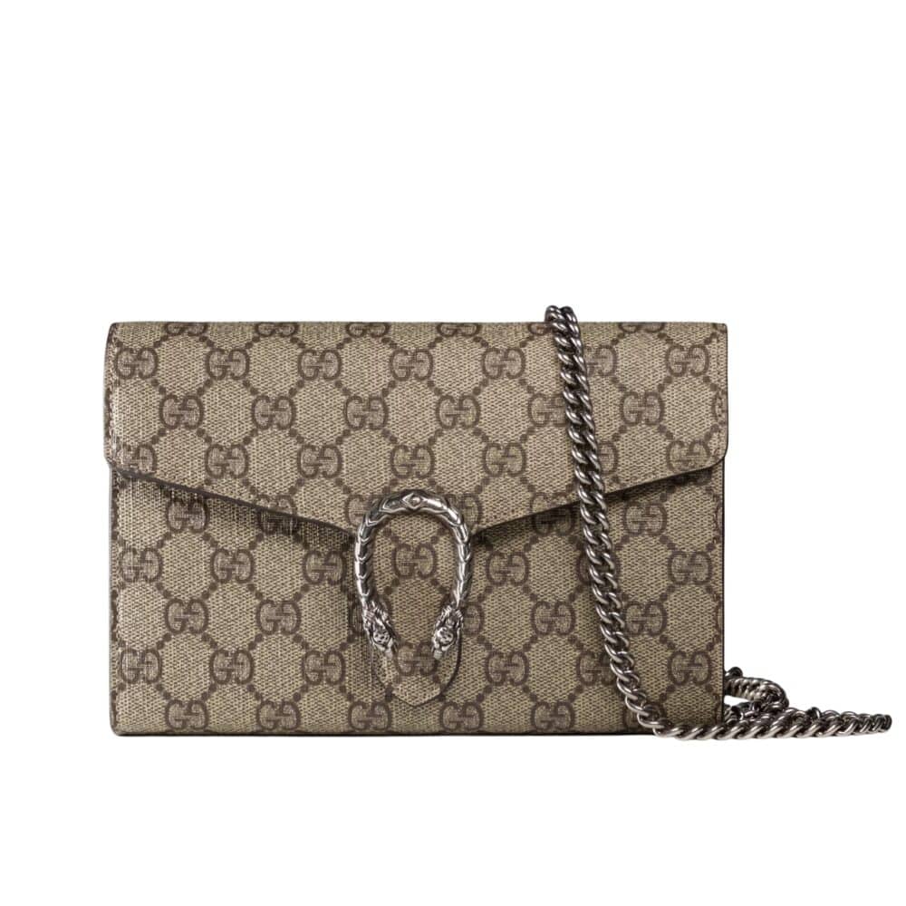 GUCCI DIONYSUS GG SUPREME CHAIN WALLET BEIGE AND EBONY 20CM  ‎401231 KHNSN 8642