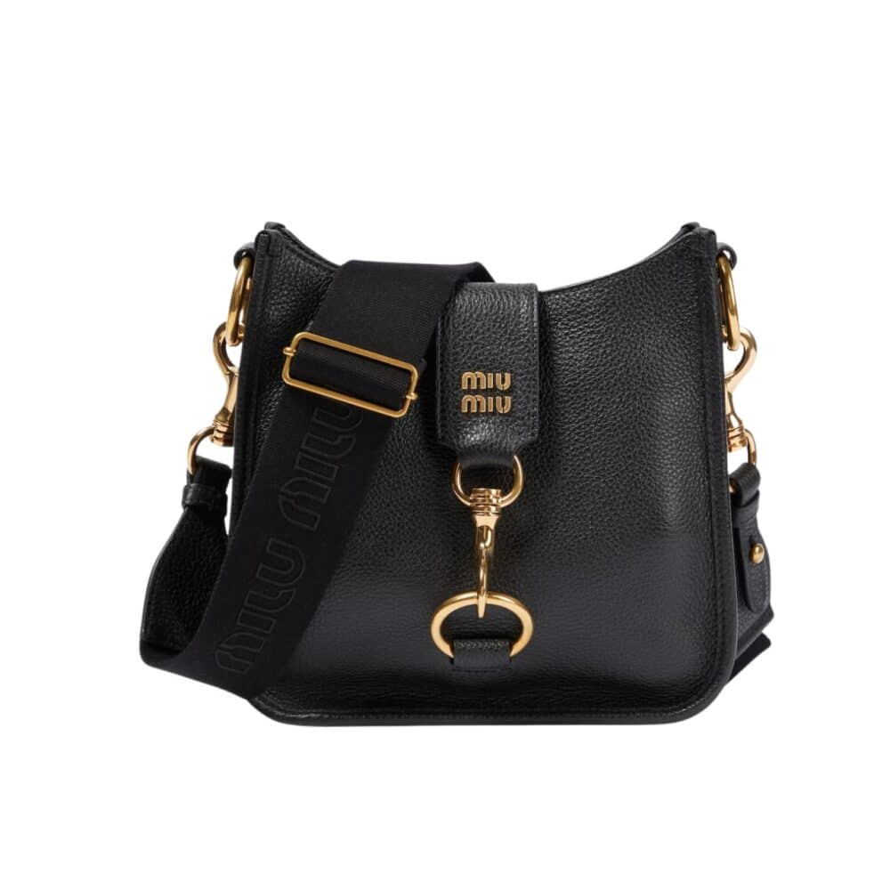 MIU MIU CARABINER DETAIL SHOULDER BAG BLACK 21CM