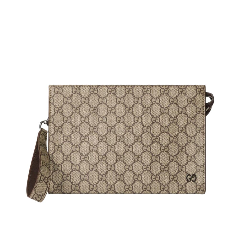 GUCCI GG POUCH WITH GG DETAIL BEIGE AND EBONY 18CM 768255 FACQC 9773