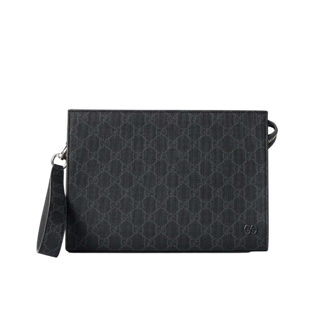 GUCCI GG POUCH WITH GREY TRIM BLACK 18CM 768255 FACQC 1048