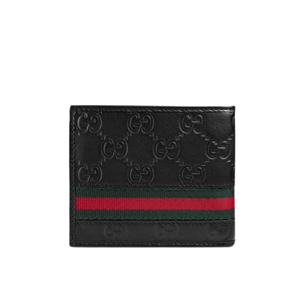 GUCCI GUCCISSIMA WEB BIFOLD WALLET BLACK 11CM