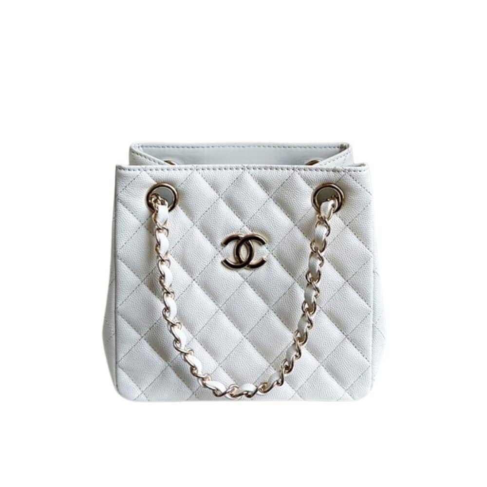 CHANEL GRAINED EMBOSSED HOBO BAG WHITE 17CM