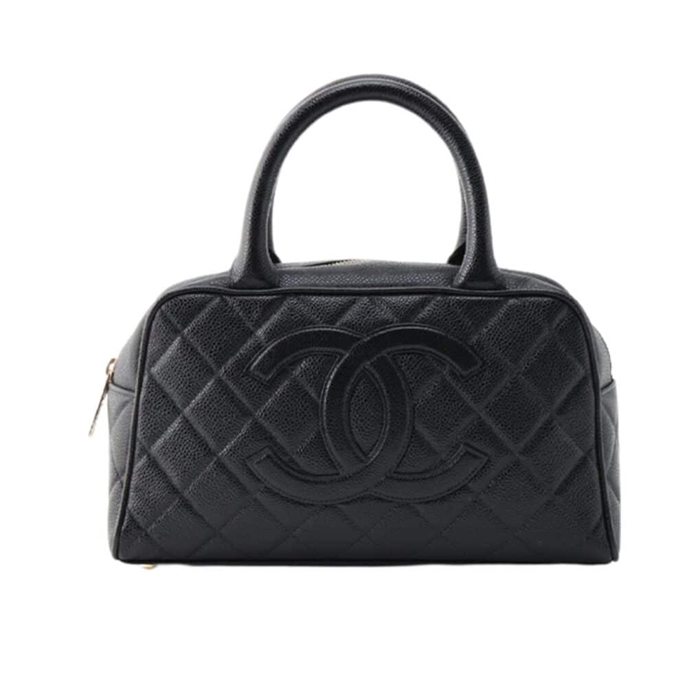 CHANEL QUILTED CAVIAR SMALL BOWLER SATCHEL BLACK 25CM