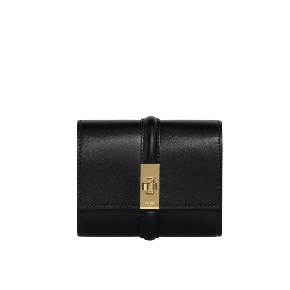 CELINE SMALL TRIFOLD WALLET 16 IN SATINATED BLACK 11CM 10F523CQ7 38NO