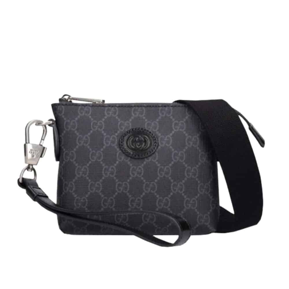 GUCCI MESSENGER BAG WITH INTERLOCKING G BLACK 29CM