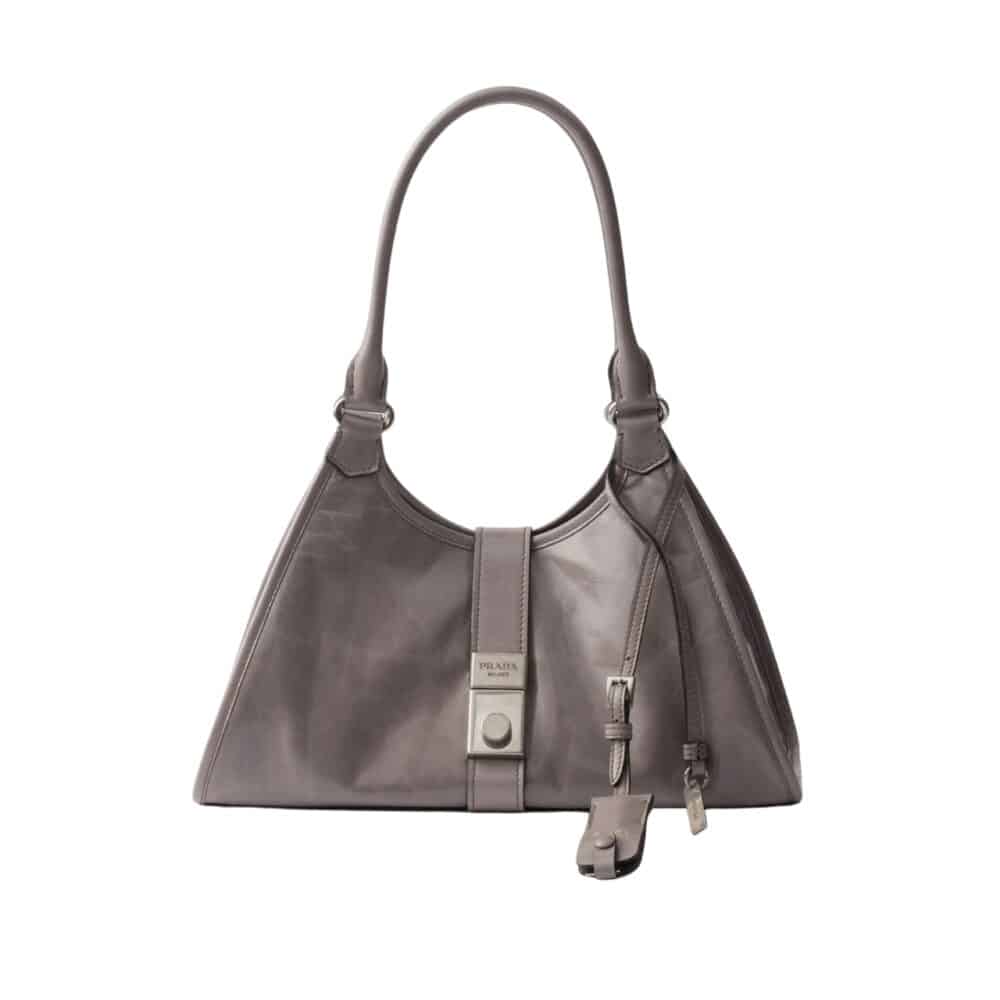 PRADA MEDIUM LEATHER TOTE BAG GREY 27CM