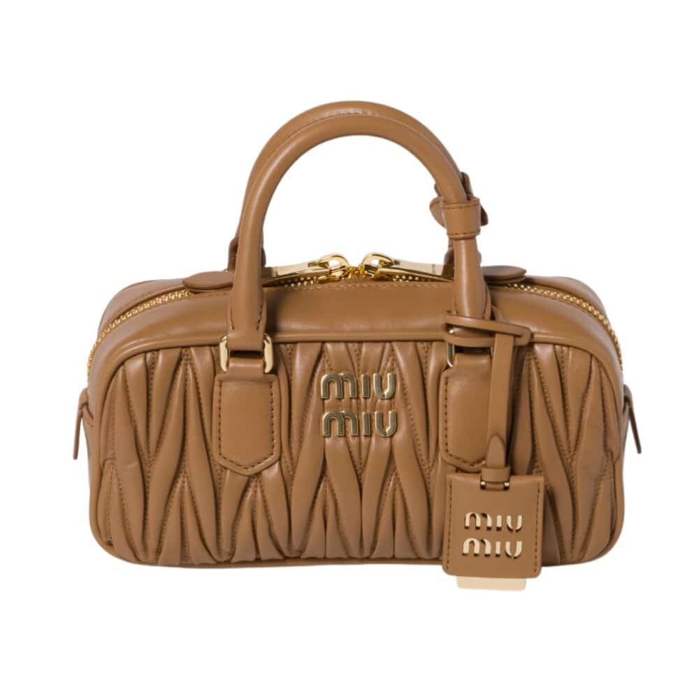 MIUMIU ARCADIE MATELASSÉ NAPPA BAG CARAMEL 23CM 5BB142 AN88 F098L V OON