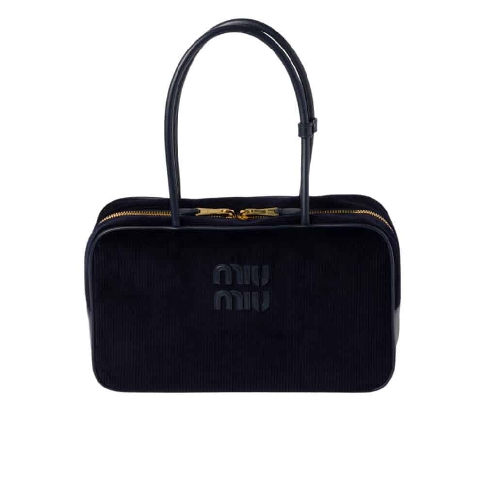 MIUMIU BEAU CORDUROY TOP HANDLE BAG NAVY 35CM 5BB163 2F81 F0124 V OOO