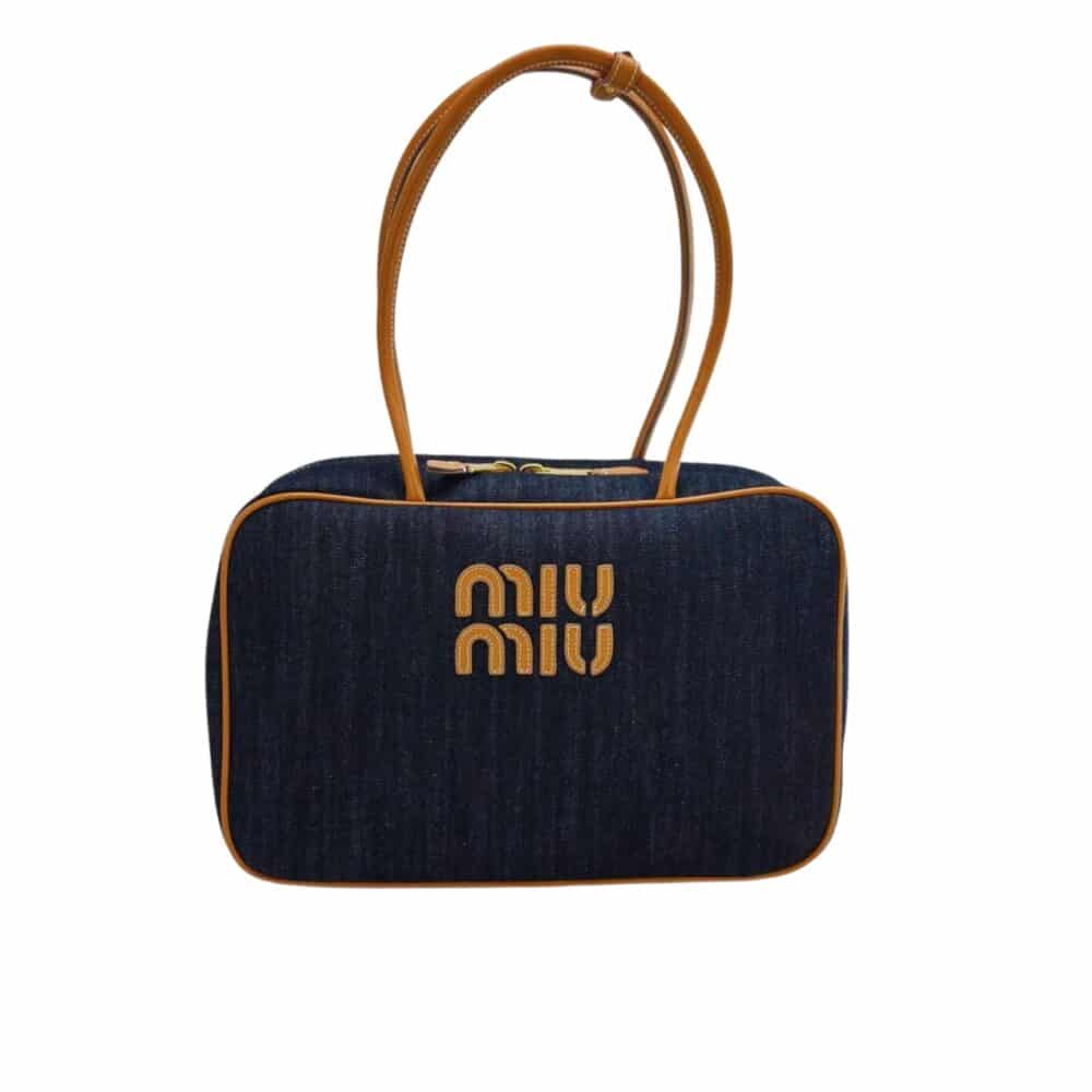 MIUMIU BEAU DENIM TOP HANDLE BAG BLUE 35CM