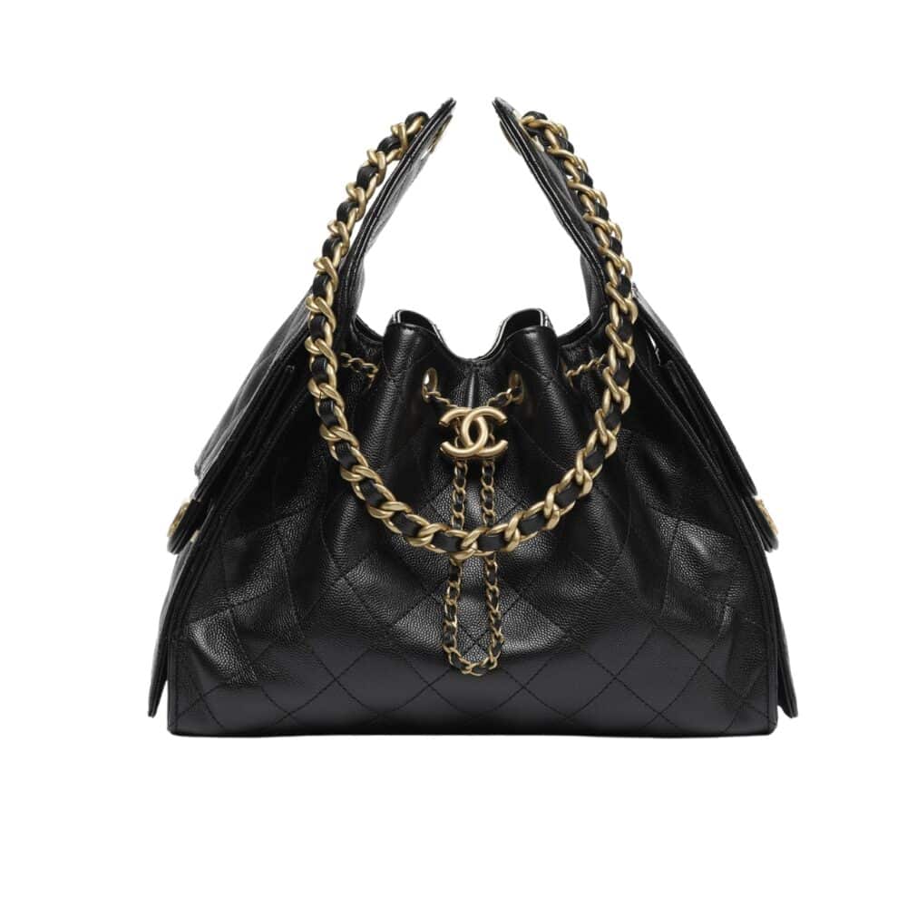 CHANEL 25 SMALL HANDBAG GRAINED AND GOLD TONE METAL BLACK 34CM AS5293 B20304 94305