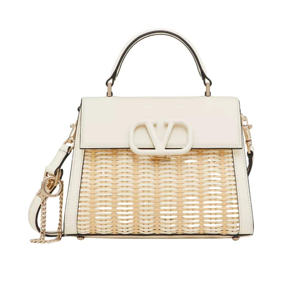 VALENTINO GARAVANI SMALL VSLING WICKER HANDBAG WHITE 22CM