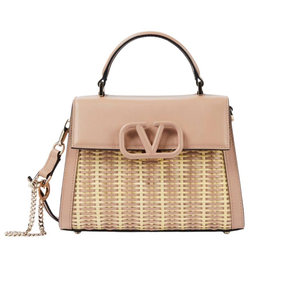 VALENTINO GARAVANI SMALL VSLING WICKER HANDBAG PINK 22CM