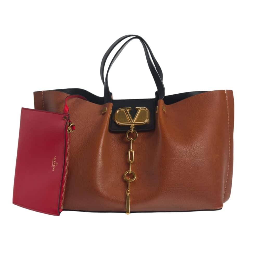 VALENTINO GARAVANI LARGE VLOGO ESCAPE SHOPPER TOTE BROWN 41CM