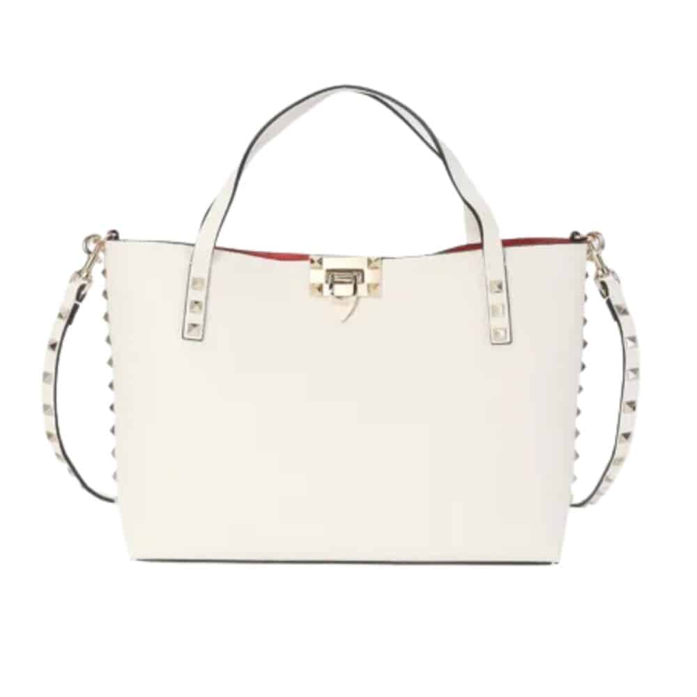 VALENTINO GARAVANI ROCKSTUD SMALL TOTE BAG WHITE 28CM