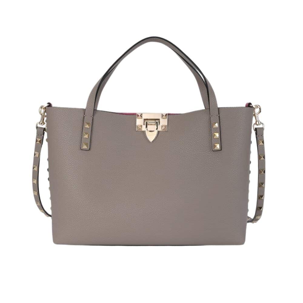 VALENTINO GARAVANI ROCKSTUD SMALL TOTE BAG GREY GENUINE 28CM