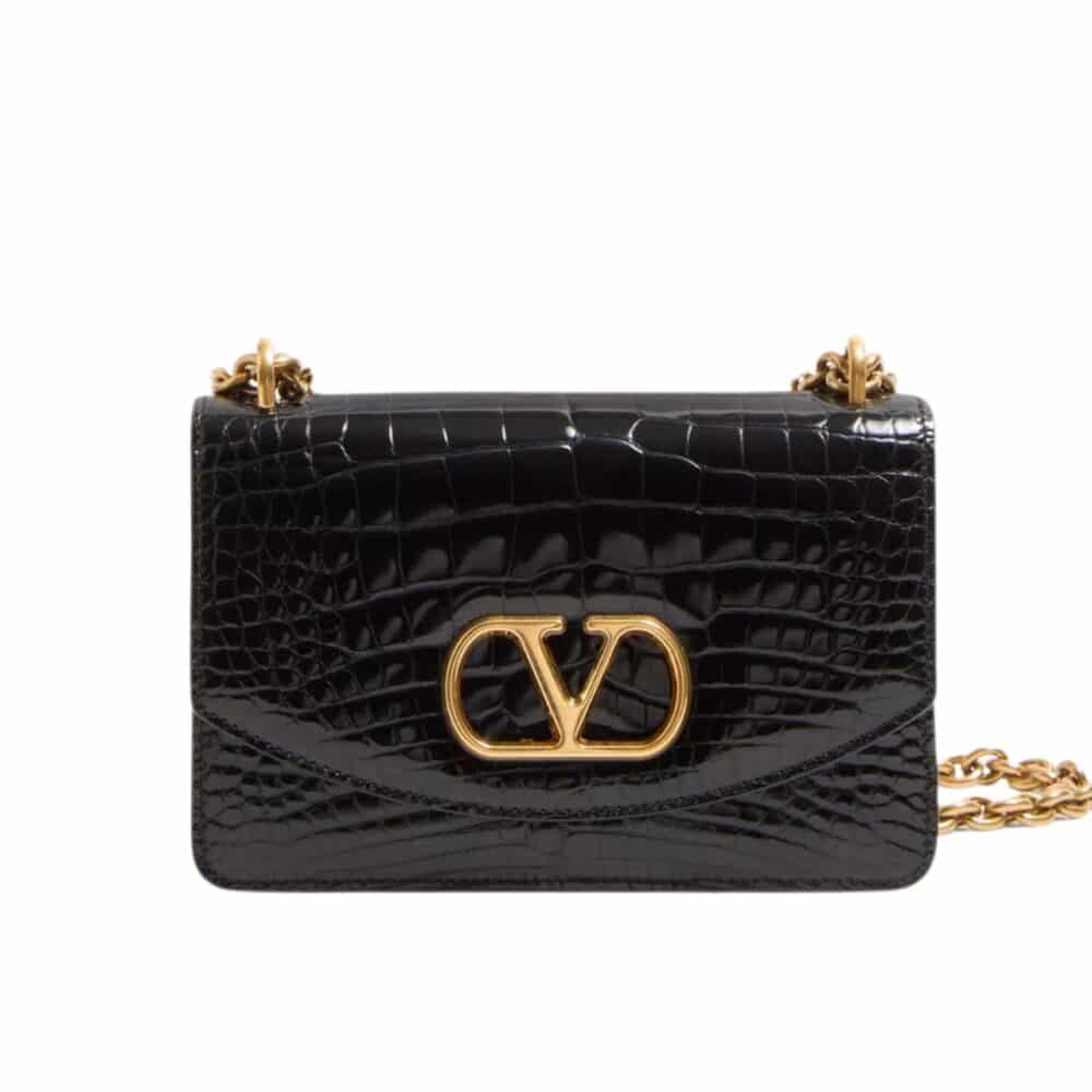 VALENTINO GARAVANI VAIN SMALL SHOULDER BAG IN CROCODILE BLACK 19CM 6W0B0R17TVG 0NO