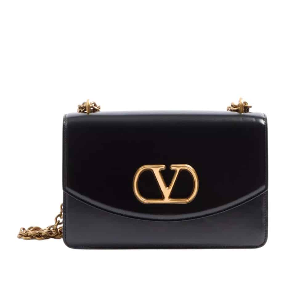 VALENTINO GARAVANI VAIN SHOULDER BAG IN SHINY BLACK 19CM 6W2B0R16GCB 0NO