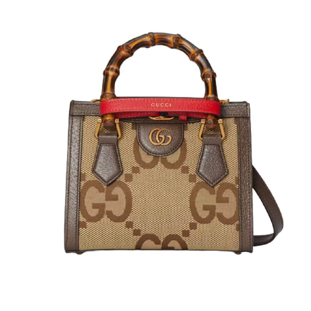 GUCCI DIANA JUMBO GG MINI TOTE BAG CAMEL EBONY 27CM