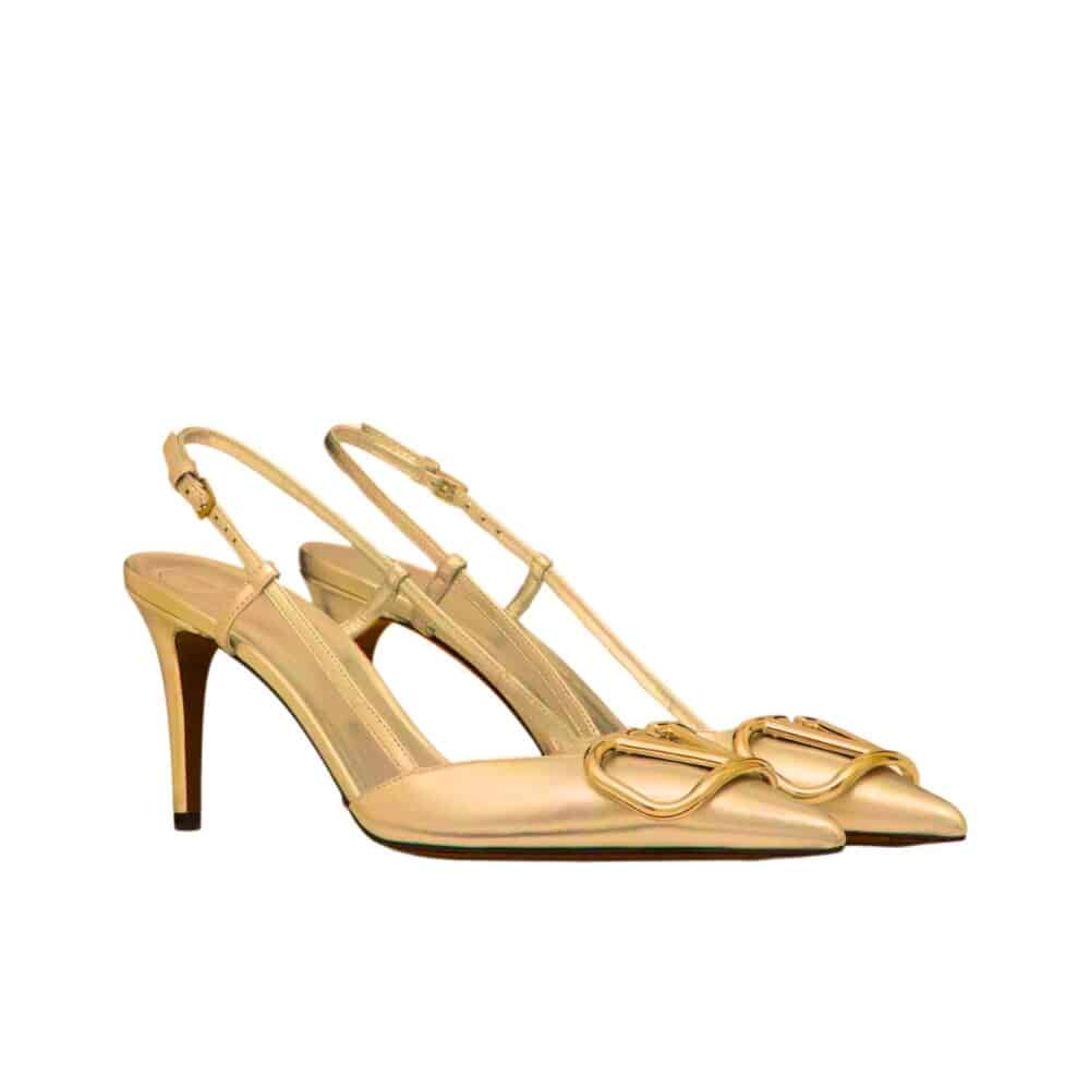 VALENTINO VLOGO SIGNATURE SLINGBACK PUMP IN GOLD