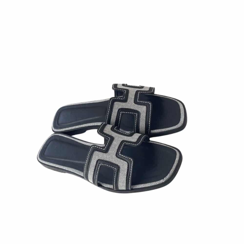 HERMES ORAN SANDAL JEAN IN BLACK GREY